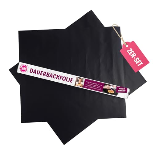 Sallys Dauerbackfolie 2er Set - 44 x 39 cm - Wiederverwendbare Antihaft-Unterlage bis 260 Grad - Ideal für Ofen, Grill & Mikrowelle - Spülmaschinengeeignet