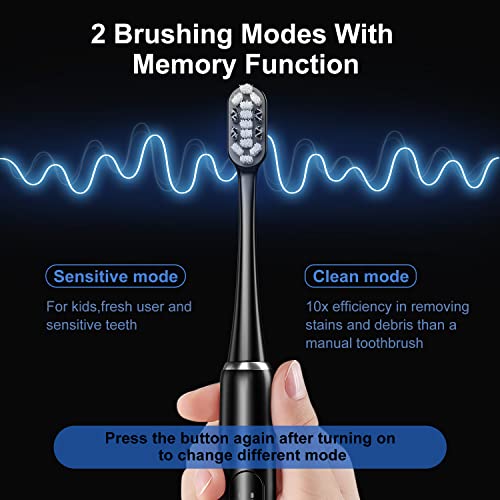 Image of Seago Sonic Electric Battery Toothbrush for Adults and Kids, 3 Brush Heads, with 2 Modes and Waterproof IPX7, Bulid in 2 Mins Timer 24,000 VPM (Black)