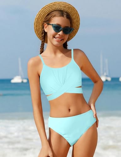 Image of Girls Swimsuit 3 Piece Bathing Suit Criss Cross Bikini Set Girls' Swimwear with Shorts 7-16T