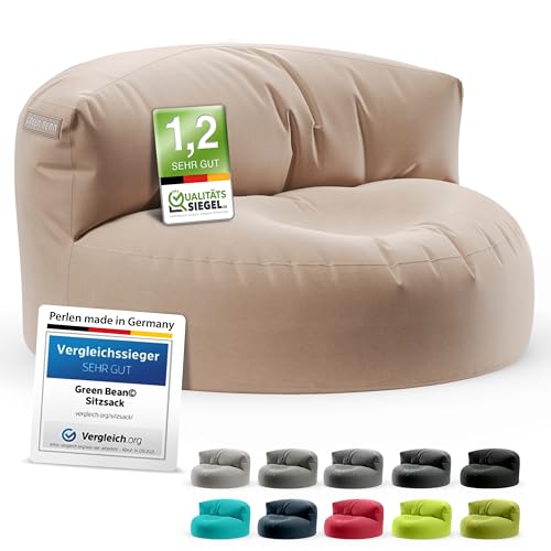 Green Bean Sitzsack Sofa mit Füllmaterial - Lounge im Sitzsack-Design 90x50cm mit ergonomischer Rückenlehne & waschbarem Bezug - Indoor und Outdoor geeignet in Khaki
