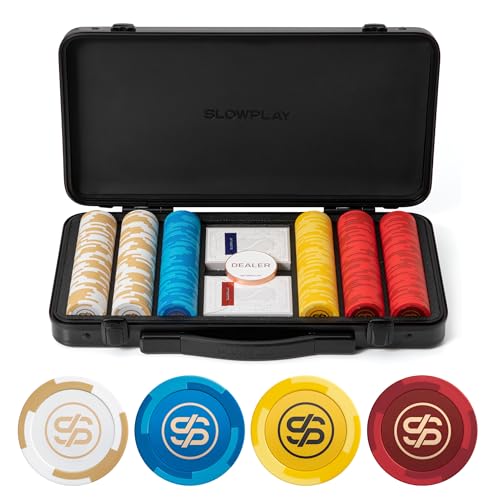 SLOWPLAY Godel 14g Clay Poker Chips Set for Texas Hold’em, 300 PCS [Blank Chips] Features a High-end Chip case with Extra Durable German Polycarbonate Shell, Ideal Gifts for Poker Players