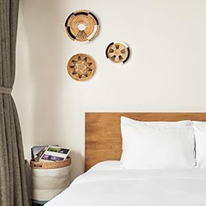 Set of 3 Round Woven Water Hyacinth Wall Decor Basket Trays Round Wicker Baskets Handmade Set of 3 For Living Room Unique Hanging Wall Art Multiple Size Bohemian