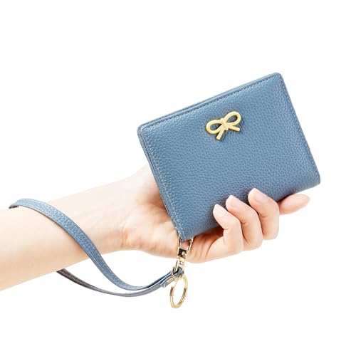 Image of GOIACII Women's Small Bifold Cute Bow Wallet Rfid Blocking Ladies Card holder Wristlet with Zipper Coin Pocket Blue
