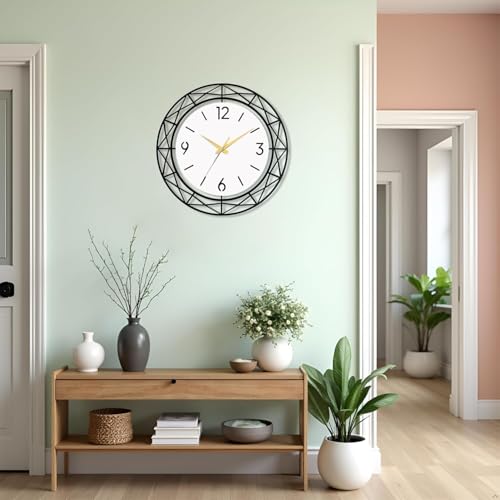 Image of Wall Clock Stylish Metal Analog Wall Clock for Living Room, Bedroom, Office, Kitchen, Home and Hall | Antique Fancy Big Size Modern Wall Watch (Black ST-61, 60 CM)