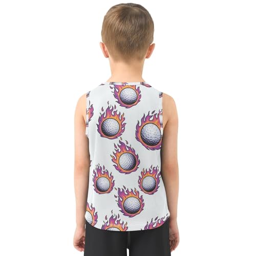 J JOYSAY Golf Flame White Boys Tank Top Sleeveless Muscle Shirts Quick Dry Sport Workout Active Kids T-Shirts 3-15T3