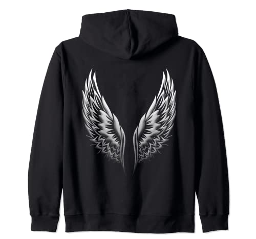 Angel and Guardian-Angel-Wings Gift-idea Modern Tattoo Style Zip Hoodie