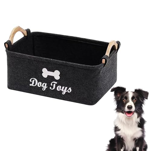 TownTop Aufbewahrungskorb für Hundespielzeug, Filz Aufbewahrungsbox mit Knochenmuster, Spielzeug Korb für Dog Toys, 38x25x18cm, Tiefgrau, Ideal für die Aufbewahrung von H