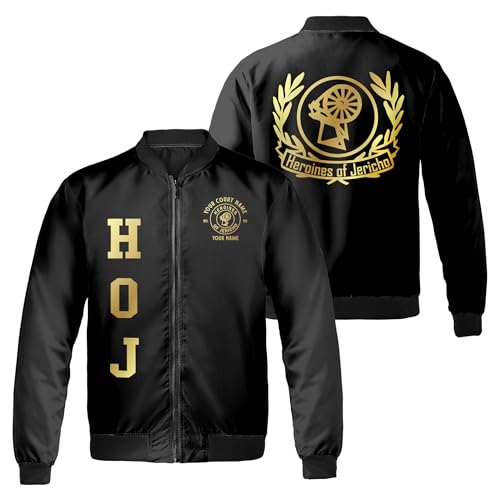 Custom Name Heroines of Jericho Bomber Jacket with Gold Symbol and HOJ Lettering, Bomber Jacket S-5XL