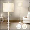 Scenekoy 65.5” Natural Real Wood Floor Lamp for Living Room Bedroom, Dual S Cluster Socket, Pull Chains Switch, Farmhouse Tall Standing Lamp with Linen Shade for Home Room Decor (Bulbs Included)