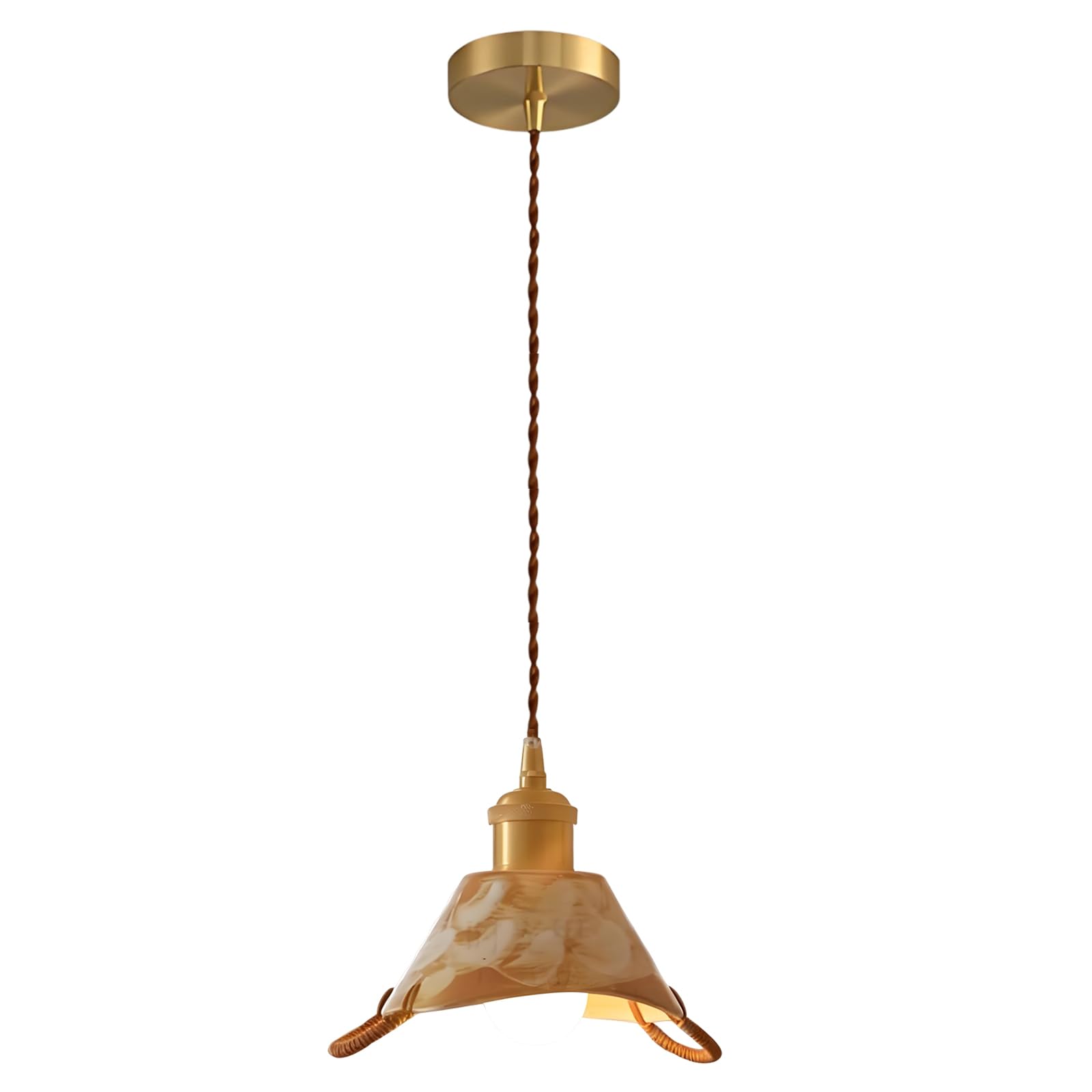 YNVIOZM Vintage Ceramic Pendant Light, E27 Socket with Brown Ceramic Shade, Sloped-Ceiling Compatible, Adjustable Hanging Ceiling Lighting Fixture for Bedside, Kitchen, Entryway