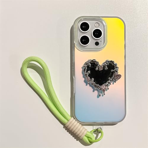 Coque silicone vert menthe antichoc avec cœur et miroir pour iPhone 15 Pro