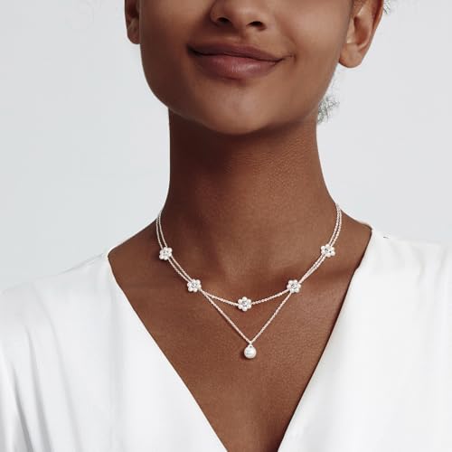 Image of Zeffy Gold Pearl Necklace for Women, Dainty 14K Gold /Silve Plated Layered Pearl Choker Pearl Earrings Pearl Bracelets Wedding Trendy Gold Jewelry Set for Women Gifts