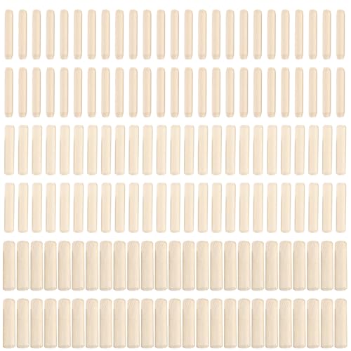 150 PCS Wooden Dowel Pins Set, Durable Wooden Dowels, Practical Wood Dowels, Aesthetic Dowel Suitable for DIY Wood Furniture Products Hardwood Grooved Craft