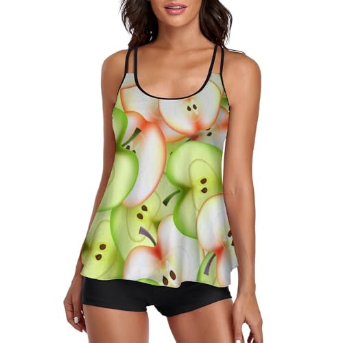 Maillot de Bain Tankini Vert Bikini 3 Pièces Jupe Short de Garçon Femme