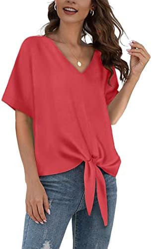 Womens V Neck Chiffon Tops Short Sleeve Tie Knot Casual Blouses Loose Summer Shirts 1 Womens V Neck Chiffon Tops Short Sleeve Tie Knot Casual Blouses Loose Summer Shirts