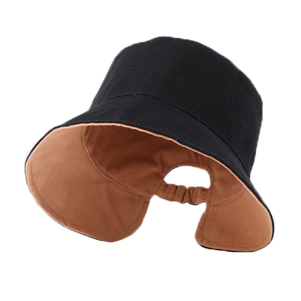 YAMEEPonytail Sun Hat for Women Reversible Bucket Hat UV Protection Foldable Wide Brim Beach Hats