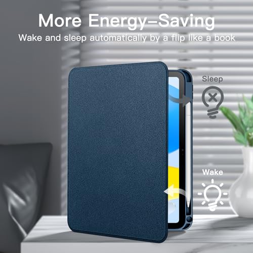 JETech iPad（A16）ケース 第11/10世代（2025/2022モデル）用Pencilホルダー付き スリムフォリオスタンド保護タブレットカバー マルチアングルの視聴 (ネイビー)