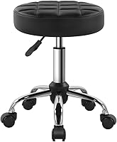 BFTOU Black Height-Adjustable Rolling Stool with Silent Wheels - Classic PU Leather Swivel Chair for Salon Spa Home Office Tattoo (18.9"-24.8")