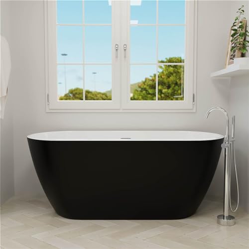 Image of 59 inch Acrylic Freestanding Bathtub, Double Ended Free Standing Tub, Soaking Tub with Integrated Slotted Overflow, Toe-Tap Chrome Drain, cUPC Certified, Matte Black
