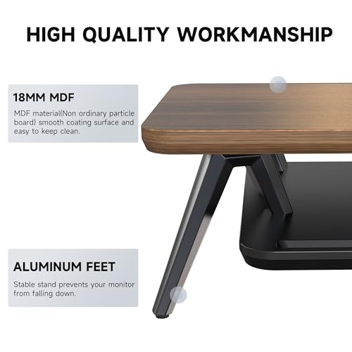 Image of Fenge Monitor Stand, Monitor Stands Riser for Desk, 23.6 Inch Wood Desk Shelf with Storage Organizer and Cable Management for Office Desk Accessories