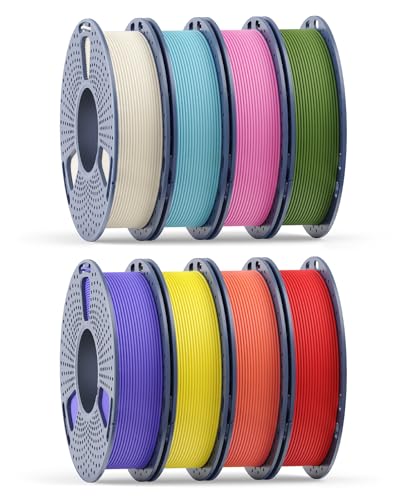 Image of 250g Matte PLA Filament 1.75mm Bundle, 3D Printer Filament, Premium Matte Finish, Low Reflection Surface, 250g Spool, 8 Rolls, Bone White+Red+Yellow+Olive Green+Sea Salt Blue+Orange+Purple+Pink