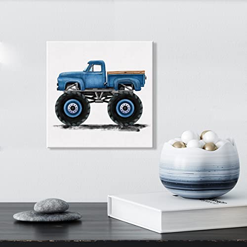 Lameila Blue Old Truck Monster Truck Artwork Sign Wall Art Prints Watercolor Old Timer Canvas Painting Vehicles Nursery Print Home Boys Bedroom Playroom Decor 8" X 8" #TOP2