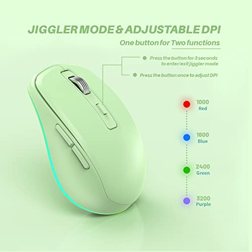 CIDOO Built-in Jiggler Mover 2.4G Wireless Rechargeable Mouse, Undetectable Automatic Mouse Mover, Keep Computer Awake Mouse with LED Lighting & USB Receiver for Computer/Laptop/Desktop, Green - Image 3