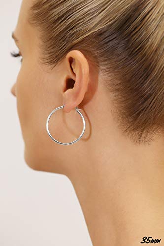 Image of 14k White Gold Classic Round Hoop Earrings