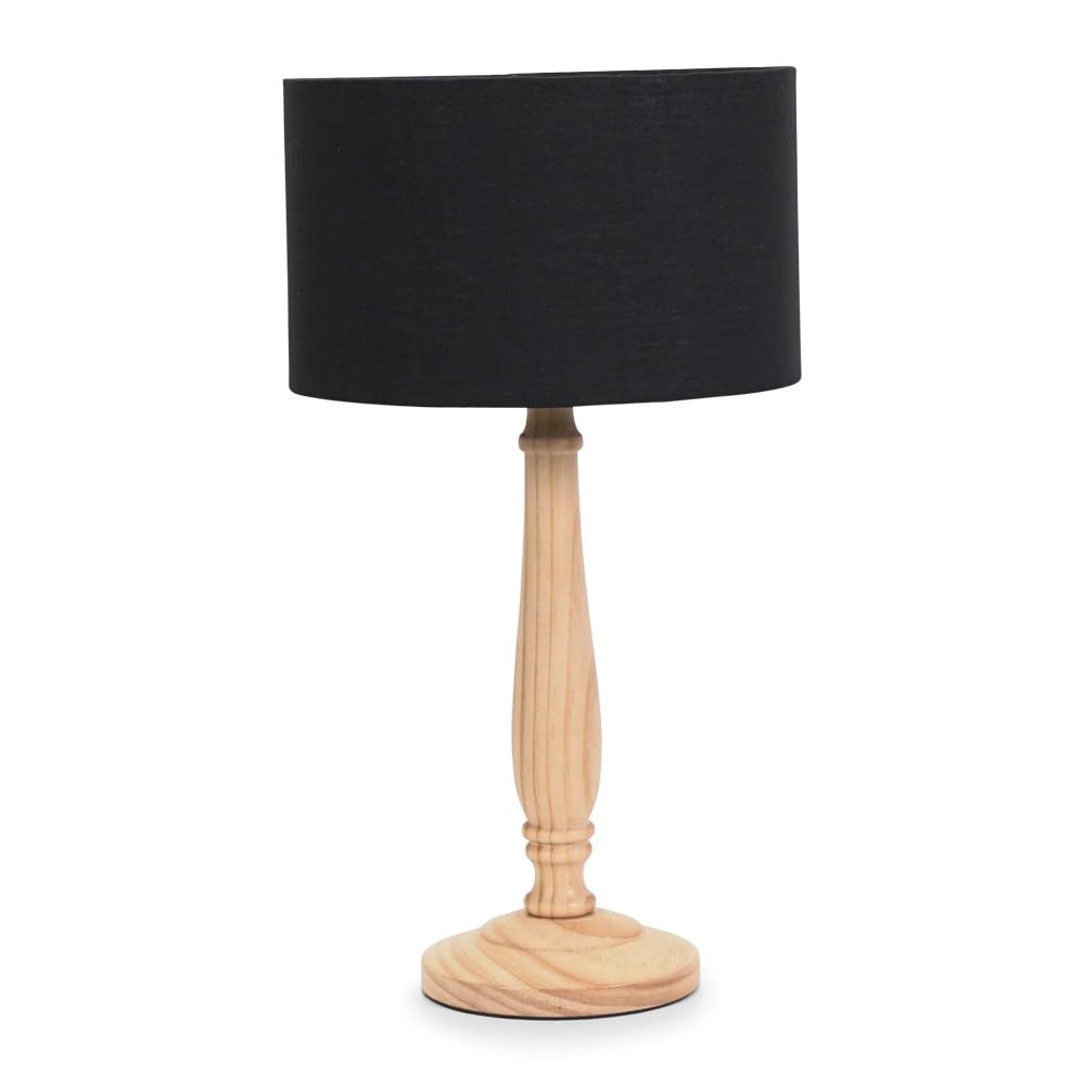ValueLights | Traditional Light Wood Candlestick Table Lamp with Black Fabric Drum Shade for Living Room Bedroom | Table Lamps, Home Décor & Improvement Essential | Included LED Bulb