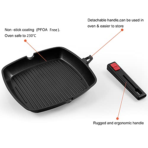 Foto von OZAVO Grillpfanne, Steakpfannen BBQ, 28x28x4.3cm antihaftversiegelt, Pfanne Aluminium, induktionsgeeignet für Alle Kochfelder und Ofenfest(Schwarz 28CM)
