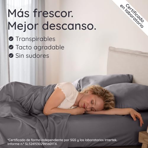 Miniatura 3 de Bambaw Sabanas De Bambú Cama 90 105, 180x290 Cm, Sábanas Térmicas Para Todo El Año, Sabana Encimera Bambu, Ropa De Cama Suave, Antiácaros Y Termorreguladora Gris Oscuro