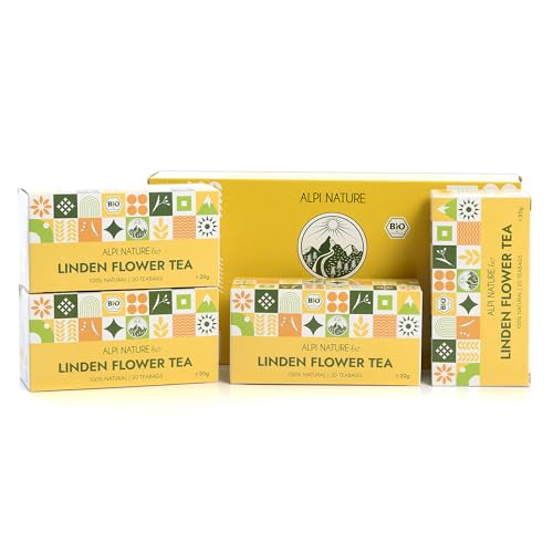 Alpi Nature Té Flores de Tilo Orgánico, 80 Bolsitas de Tilo, 80g, Paquete de 4 x 20 Bolsitas de 1g