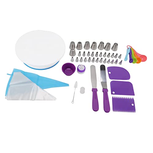 SAXOJONON Set di piatti girevoli per torte, per decorare la tavola, bocchetta per tubazioni, sacchetto in silicone, set da forno fai da te, base rotante, spatola per glassare,
