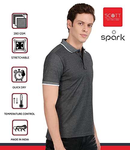 Image of Scott International Spark Polo T-shirts for Men - Bird Eye Collar neck, Half Sleeves, Cotton, Regular Fit, Stylish Branded Solid Plain tshirts for Boys