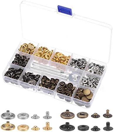 uxcell 100 Sets Snap Fasteners Kit 1/2 Inch 12mm Copper Metal Press Studs Buttons Tool with 4 Setter Tools & Storage Box for Clothing Leather Sewing