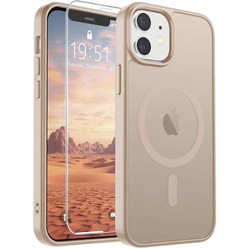 Image of SUPFINE Magnetic for iPhone 12 Mini Case & iPhone 13 Mini Case with Screen Protector (Compatible with MagSafe) (Military Grade Drop Protection) Translucent Matte Shockproof Phone Cover,Desert Gold