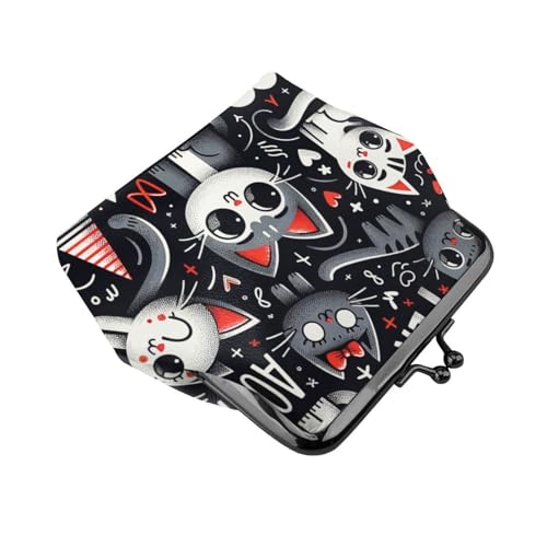 Pu Leather Buckle Coin Purse Kawaii-Kittens-Cats-Love Girls Kiss-Lock Change Purse Wallets3