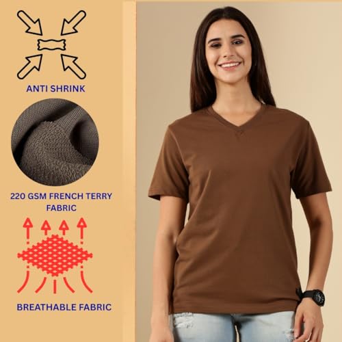 Image of Women's Pure Cotton Relaxed Fit V-Neck Half Sleeve T-Shirt | Gym Wear Casual Look T-Shirt | Regular Fitting with Comfort Wear for Women