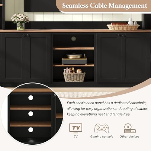 Image of 94.8 inchL Large Entertainment Center with Bookshelves and Drawers for TVs Up to 70'', Wall Unit Entertainment Center with Adjustable Shelves and Cabinet, Minimalist TV Stands for Living Room Black
