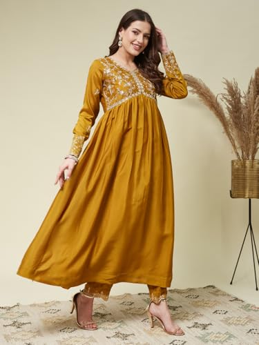 Image of MOKOSH Women's Embroidered Alia Cut Anarkali Pant with Dupatta Set(DM-469)