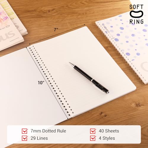 Image of Kokuyo Spiral Notebook Journal, 4 Pack Campus B5 Soft Ring Notebooks with Dotted A 7mm Rule, 40 Sheets, Aesthetic 1 Subject Notebook in Blue Pink Yellow Green, College Office Note Taking. Japan Import