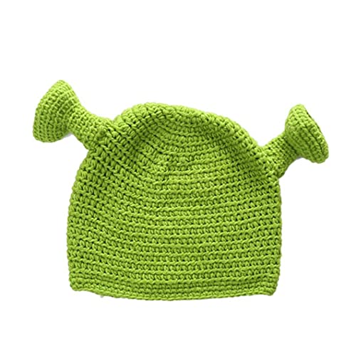 Froiny Hand Knitted Cap Winter Wool Beanie Hat Cosplay Green Shrek Dome Cap Halloween Clothes Accessories for Women Men