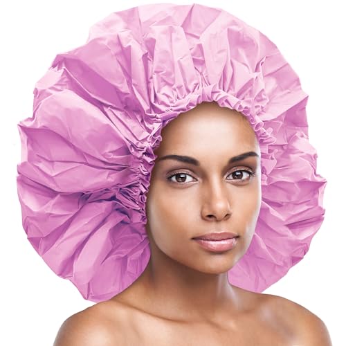 Donna Super Jumbo Shower Cap Waterproof Material 1pc for Women or Men Shower Cap for Roller Sets, Afros, Twist, Silk Wraps and More Reusable, 1PC PINK COLOR
