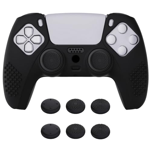 eXtremeRate PlayVital Hülle für ps5 Controller,Case Anti-Rutsch Schutzhülle Griffe Skin,6 Stück Stick Aufsätze für PS5 Controller(3D Noppen Edition,Schwarz)