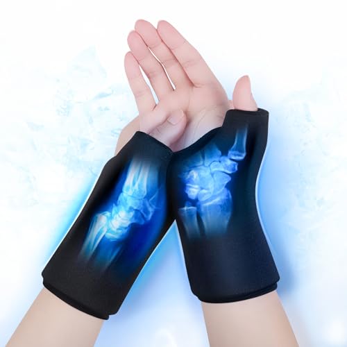 Image of 2-Pack Reusable Thumb & Wrist Gel Wraps - Hot /Cold Therapy for Pain Relief, Carpal Tunnel, Arthritis, Tendonitis & Swelling (Black, Medium*2)