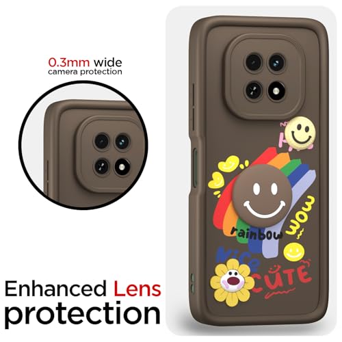 Image of Pikkme Back Cover for Realme C63 5G | Soft Silicone| Cute Rainbow Smile & 3D Cartoon Flower Design | Shockproof Raised Camera Protection Bumper Case (Brown)