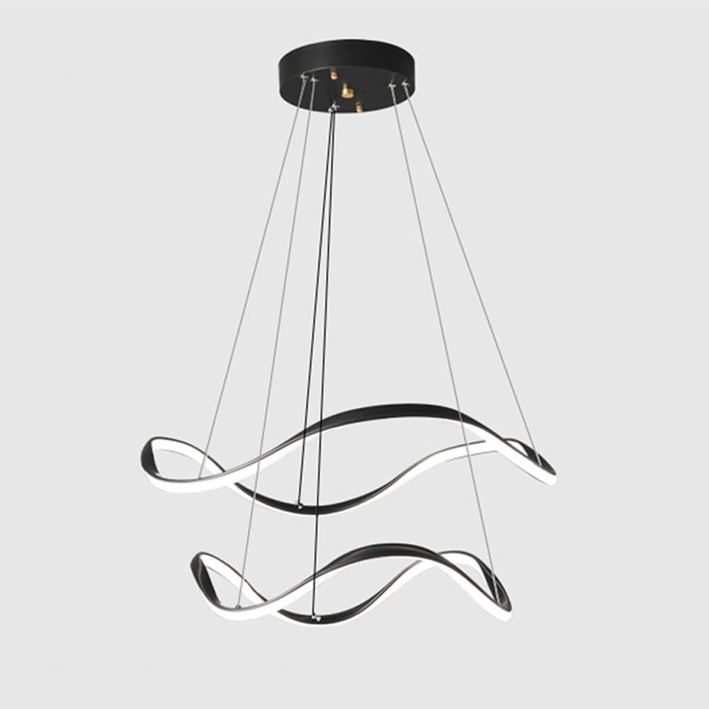 KXEcoLife LED Scandinavian high end full spectrum minimalist chandelier, modern brass circle for living room bedroom dining light,Black,40+60cm