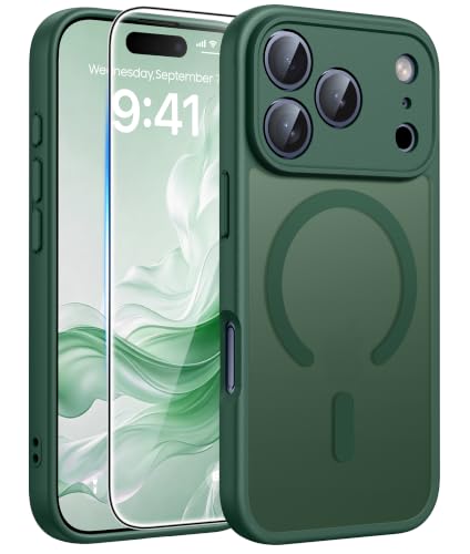 Image of FNTCASE for iPhone 17 Pro-Max Case: Translucent Green Slim Cases Compatible with MagSafe, Full Camera Protection & Tempered Glass Protector, 14FT Military Grade Drop Tested, Matte Skin-Friendly Cover