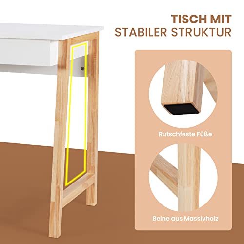 GOPLUS Bureau met lade, werktafel met massief houten poten, make-uptafel zonder spiegel, Scandinavische stijl, voor werkkamer, kinderkamer, belastbaar tot 50 kg, kleurkeuze - Afbeelding 5