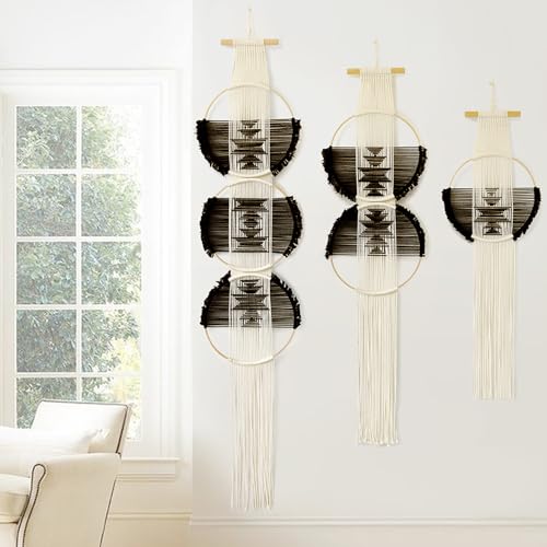Flber Macrame Wall Hanging Combination 3 Pcs Beige and Black
